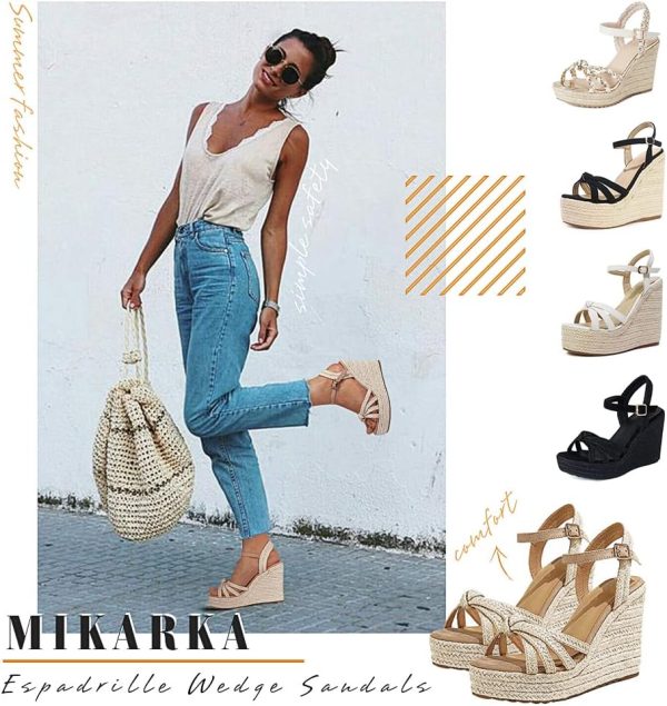 کفش mikarka Sandals for Women, Platform Ankle Strap Womens Sandals Open Toe Espadrille Wedge Sandals for Women Concise Casual Summer Womens Shoes - تصویر 4