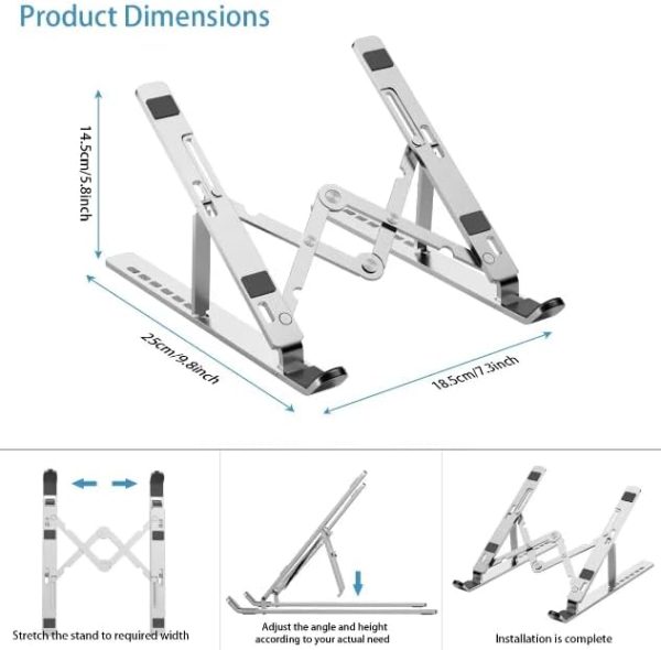پایه لپ تاپ Adjustable Laptop Stand For Desk - Made With Premium Quality Aluminium - Portable Macbook Stand - Compatiable For Every Laptop, Tablet And Book - تصویر 4