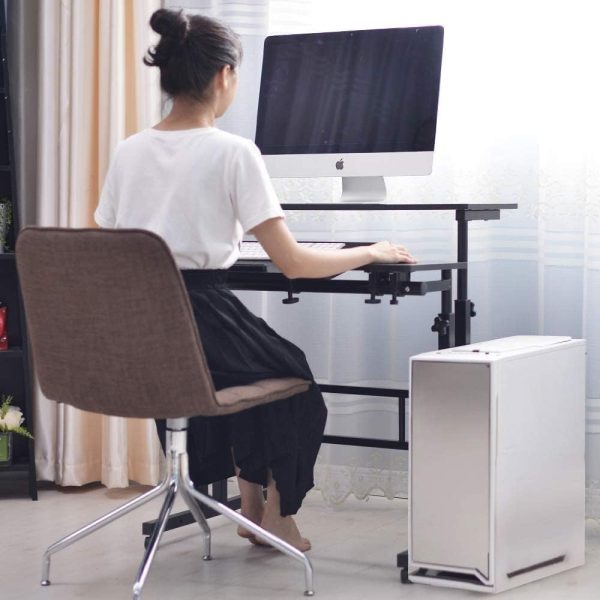 میز لپ تاپ SKY-TOUCH Mobile Standing Desk, Height Adjustable Sit Stand Mobile Laptop Computer Tablet, Home Office Desk With Wheels For Computer Workstation,Black - تصویر 4