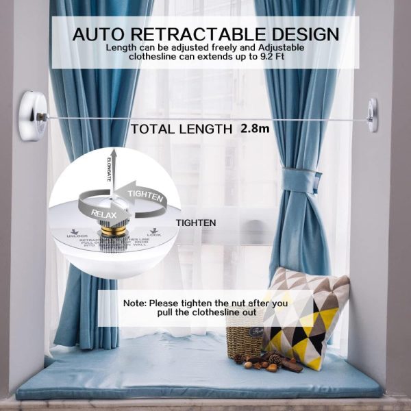 بند رخت فنری Goodern 2.8m Stainless Steel Retractable Clothesline - تصویر 4