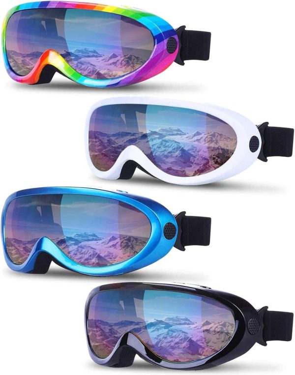 عینک اسکی 4 Pack Ski Snowboard Goggles Anti Fog Glare Adjustable Strap Snow Goggles for Men Women Kids Youth Winter Outdoor Sport Skiing