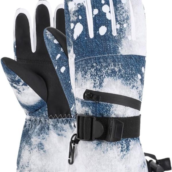 دستکش اسکی Ski Gloves, Cycling Gloves, Winter Warmest Waterproof and Breathable Snow Gloves for Mens, Snowboard Gloves for Cold Weather (Jean Blue)