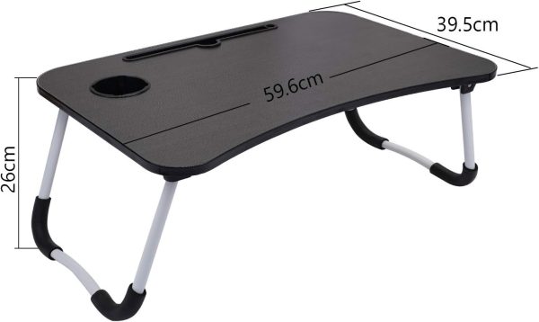 پایه لپ تاپ SKY-TOUCH Portable Folding Laptop Desk for Bed，With iPad and Cup Holder Adjustable Lap Tray Notebook Stand， Foldable Non-Slip Legs Reading Table Tray for working，studying，camping 60x40x28cm Black - تصویر 5
