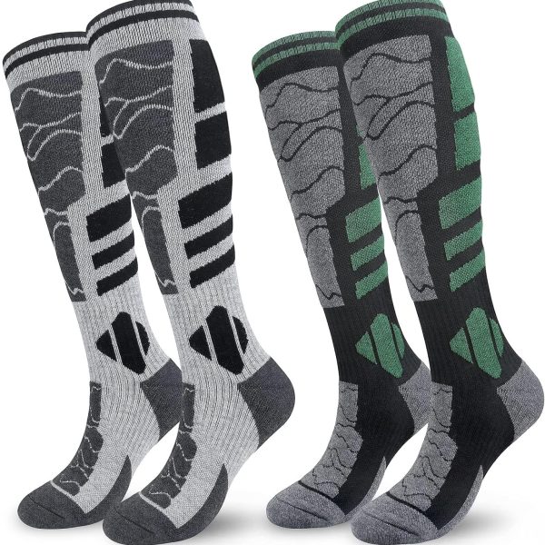 جوراب اسکی 2 Pairs Merino Wool Ski Socks Warm Performance Socks Thick Socks,for Skiing, Snowboarding, Outdoor Sports