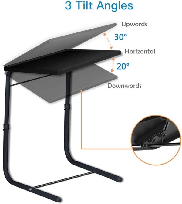 میز لپ تاپ Adjustable TV Tray Table - TV Dinner Tray on Bed & Sofa, Comfortable Folding Table with 6 Height & 3 Tilt Angle Adjustments, black - تصویر 5