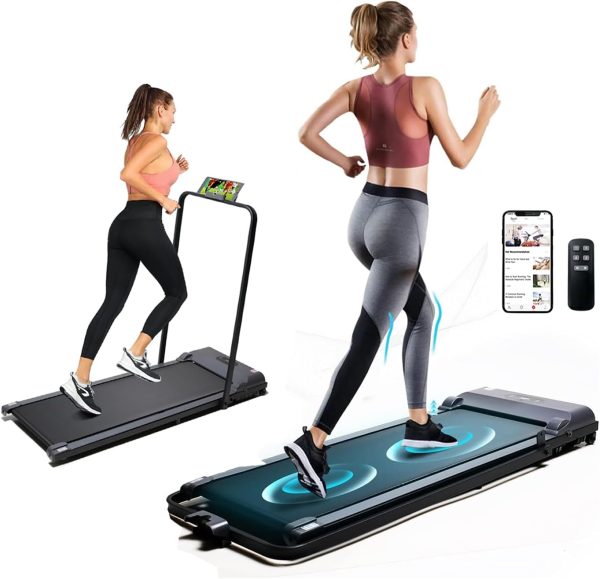 تردمیل 2.25HP Folding Treadmill, 2 in 1 Under Desk Treadmill, Portable Walking Pad Installation-Free with Blue Tooth Speaker, Remote Control, APP Control and LED Display, Walking Jogging for Home Office