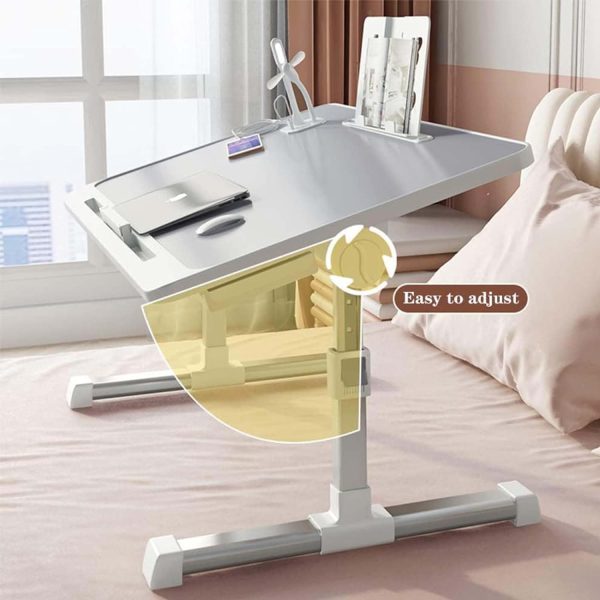 میز لپ تاپ Bed Desk for Laptop, Adjustable Height Computer Desk, Portable No-Slip Laptop Bed Tray Table, Dormitory Study Desk with Drawers, Bookshelves, USB Interface - تصویر 5