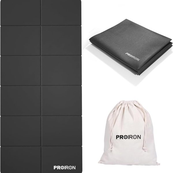 مت ورزشی PROIRON Yoga Mat Folding Travel Exercise Mat Non Slip Double-Sided Professional Pilates Mat Foldable Easy to Carry to Class Beach Park Travel Picnics (With Storage Bag)