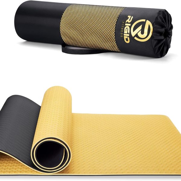 مت ورزشی RIGID FITNESS Thick Yoga Mat 8mm With Strap-Handle Carrying Bag - Knees Supportive Yoga Mat - forYoga, Pilates, Fitness Exercises, Home Exercise - Eco Friendly TPE Yoga Mat - 183 * 66 cm