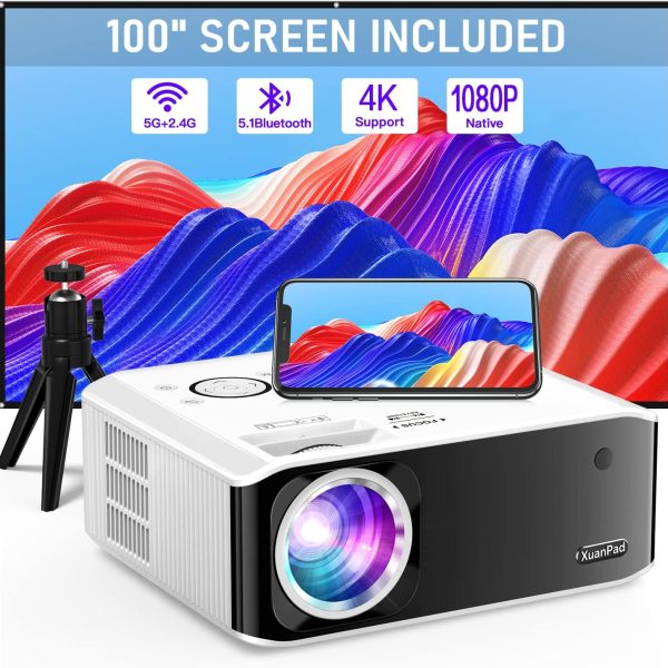 پروژکتور Projector, XuanPad 2024 Upgraded Native 1080P 5G WiFi Bluetooth Projector 4K Supported