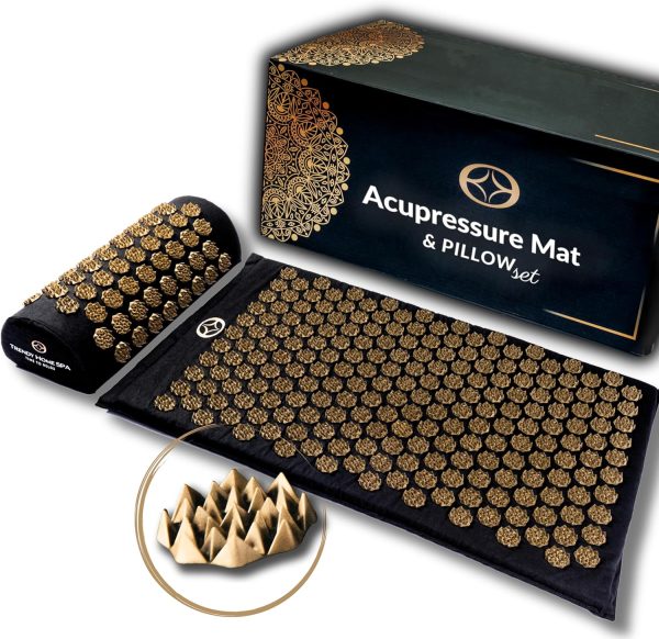 مت ورزشی Trendy Home Spa Acupressure Mat & Massage Neck Pillow. Unlock True Relaxation: Reduce Back Pain, Get Back Massage, Neck Massage & Serenity with Acupuncture Mat & Neck Massager Pillow with Travel Bag