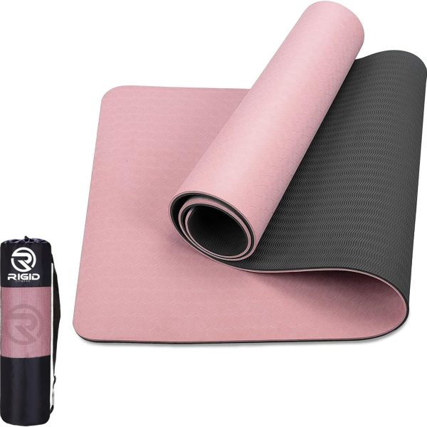مت ورزشی RIGID FITNESS 6mm Anti-Slip TPE Yoga Mat with Carry Bag - Knee Support, Non-Slip Exercise Mat, Lightweight Training Mat for Yoga, Pilates, Fitness, Home Workouts - Workout Mat - 183 * 66cm