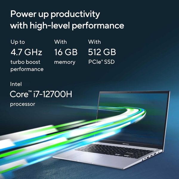 لپ تاپ ASUS Vivobook 15 X1502ZA-BQ1176W Icelight Silver Slim Laptop, i7-12700H 2.3 GHz 16GB 512GB PCIE G3 SSD, Intel Iris X, WIN11 HOME, 15.6-inch FHD 1920X1080 16:9, HD Webcam, Backlit-Eng-Arb-KB - تصویر 6