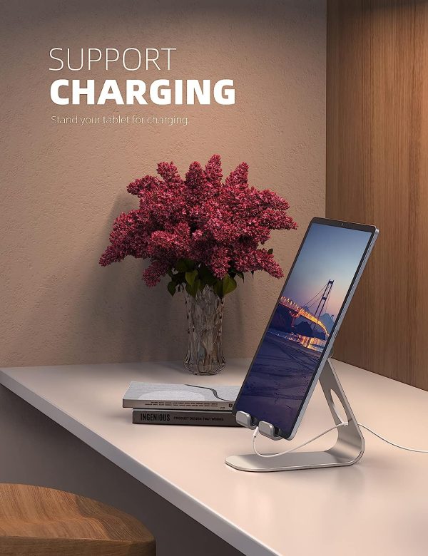 پایه لپ تاپ Tablet Stand Adjustable, Lamicall iPad Stand : Desktop Stand Holder Dock for new iPad 2017 Pro 9.7, 10.5, Air mini 2 3 4, Kindle, Nexus, Accessories, Tab, E-reader, other Tablets (4-13 inch) - Silver - تصویر 6