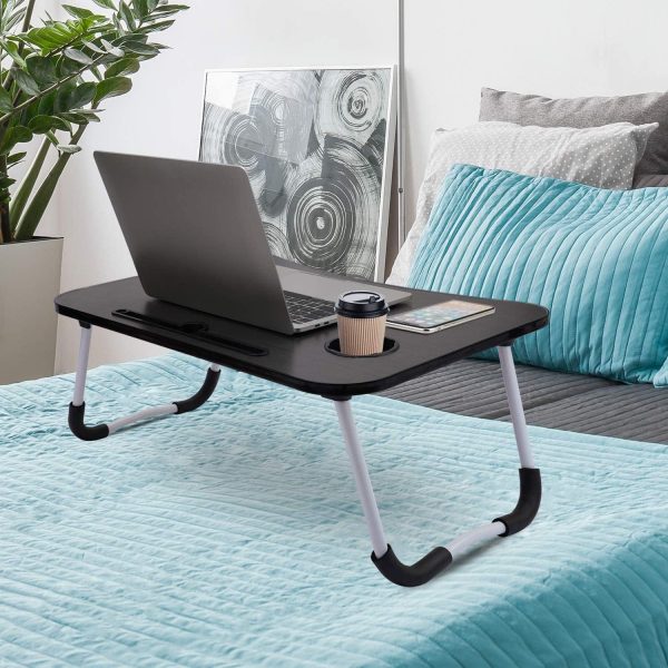 پایه لپ تاپ SKY-TOUCH Portable Folding Laptop Desk for Bed，With iPad and Cup Holder Adjustable Lap Tray Notebook Stand， Foldable Non-Slip Legs Reading Table Tray for working，studying，camping 60x40x28cm Black - تصویر 6