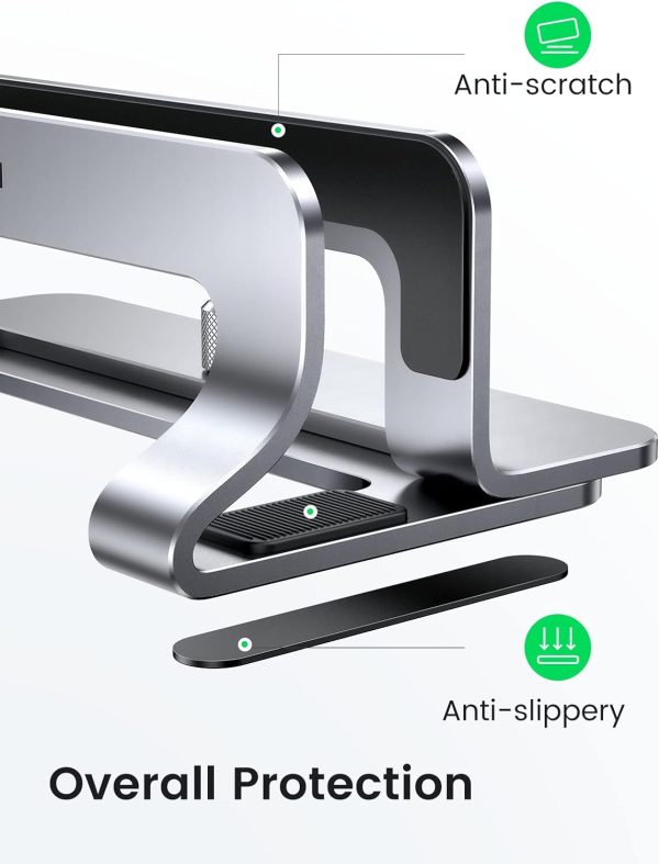 پایه لپ تاپ UGREEN Aluminum Vertical Laptop Stand, Double Desktop Stand Holder with Adjustable Dock Space-Saving Anti Slide Silicone Grips for All Tablet/iPad MacBook/Surface/Samsung/HP/Dell/Chrome Book Silver - تصویر 6