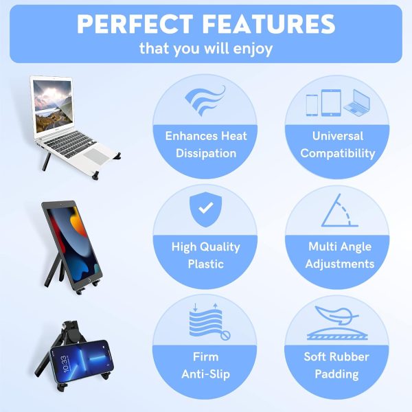 پایه لپ تاپ MERRES Mobile Holder & Tripod For Mobile, Tablet & Laptop with Suspended Cooling Base, Monitor Riser for Comfortable Viewing Angle for Work Leisure (Black) - تصویر 6