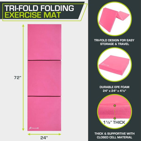 مت ورزشی ProsourceFit Tri-Fold Folding Thick Exercise Mat 6’x2’ with Carrying Handles for Tumbling, MMA, Martial Arts, Gymnastics, Stretching, Core Workouts - تصویر 4