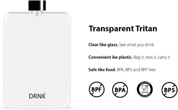 بطری آب Drnk Flat Water Bottle Reusable Slim Tritan Plastic | Neoprene Sleeve | Leak Proof | Non Toxic | BPA Free (500ml) [Black] - تصویر 4