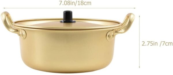 قابلمه 1 Set Korean Cooking Ramen Pot, with 1pair Lid Spoon and Chopsticks, Double Handle Korean Ramen Noodle Pot Korean Stockpots (6inch/ 16cm) - تصویر 4