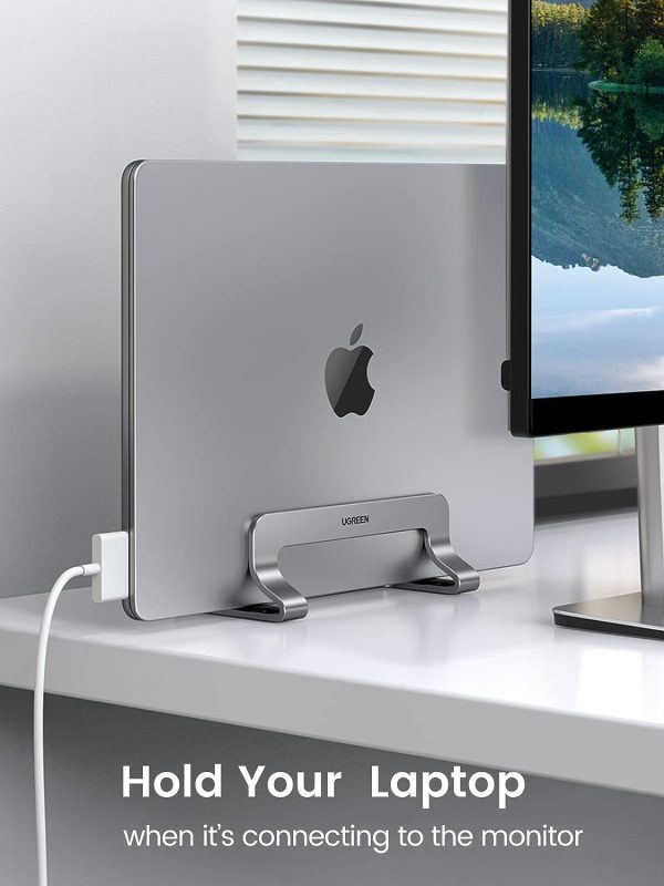 پایه لپ تاپ UGREEN Aluminum Vertical Laptop Stand, Double Desktop Stand Holder with Adjustable Dock Space-Saving Anti Slide Silicone Grips for All Tablet/iPad MacBook/Surface/Samsung/HP/Dell/Chrome Book Silver - تصویر 7