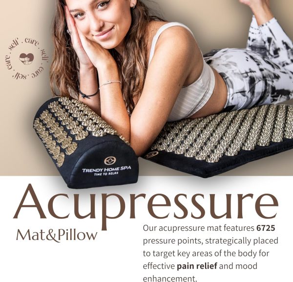 مت ورزشی Trendy Home Spa Acupressure Mat & Massage Neck Pillow. Unlock True Relaxation: Reduce Back Pain, Get Back Massage, Neck Massage & Serenity with Acupuncture Mat & Neck Massager Pillow with Travel Bag - تصویر 4