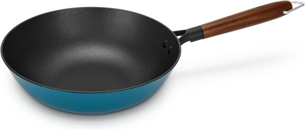ماهی تابه وک Fissman Cast Iron Wok SEAGREEN 28x8cm/4LTR for Induction Stove, Enamelled Lightweight Cast Iron with Non-Stick Coating, Induction Cookware, Deep Stir-Frying Pan - تصویر 8