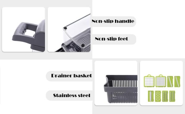 رنده Multifunctional Mandoline Slicer Shredded Sliced and Scraped Thick Dicing Machine Spiral Vegetable Slicer. 14 in one with 7 Interchangeable Blades and Peeler - تصویر 4