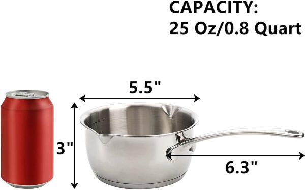 شیرجوش DEAYOU 18/10 Stainless Steel Butter Warmer Pan, 0.8-Quart Measuring Saucepan with Dual Pour Spout, Small Milk Butter Melting Pot, Induction Heavy Bottom Sauce Pan for Stove Top, Soup, Chocolate, 25OZ - تصویر 4