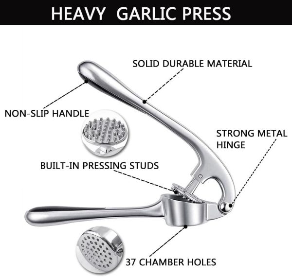 سیرله کن HOOTO Garlic Press with Silicone Peeler & Brush, Premium Garlic Mincer Tool with Ergonomic handle, Ginger Crusher with Good Grip, Easy to Use & Clean, Dishwasher Safe - تصویر 5