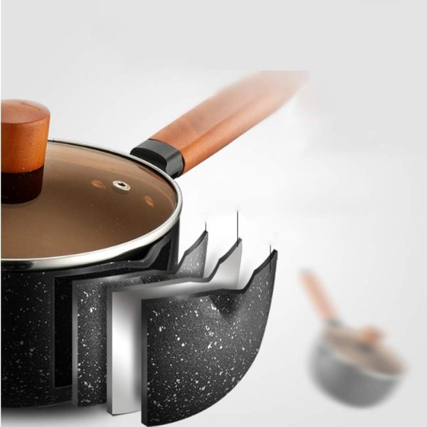 شیرجوش Butter Warmer Non-Stick Coating Yukihira Saucepan, Aluminum Alloy Stainless Steel Saucepan Milk Sauce Pan Wooden Handle - تصویر 4