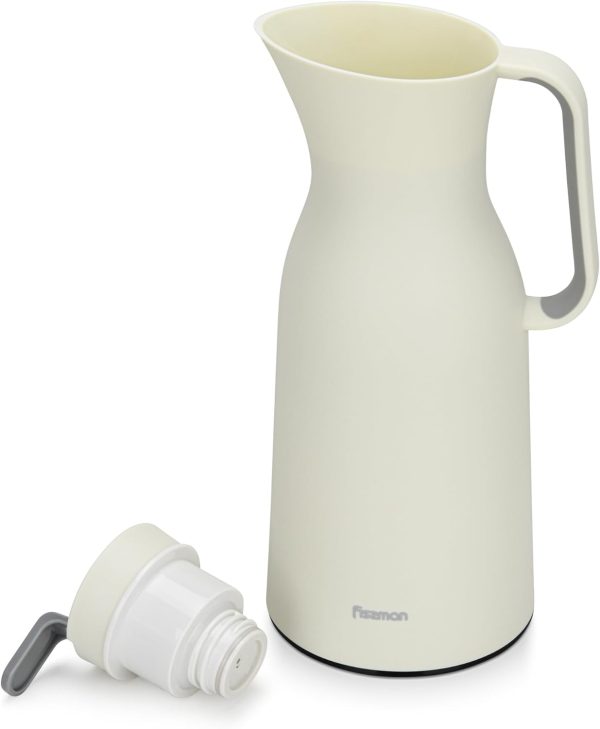 فلاسک Fissman Stylish 1000 ml Vacuum Insulated Flask, Modern Dallah, Pink Glass Liner, Matte Plastic Body, Hot/Cold, Leak-Proof, Tea & Coffee, Indoor/Outdoor, 1 Litre (White) - تصویر 3