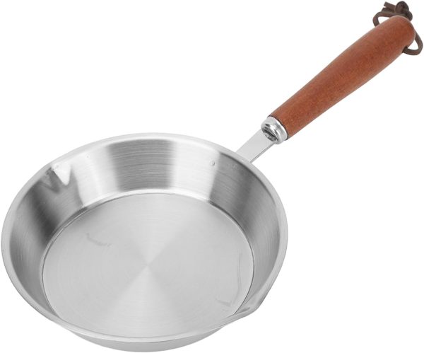 ماهی تابه Egg Pan, Mini Nonstick Egg and Omelet Pan, Stainless Steel Small Frying Pan Skillet, Multipurpose Pan with Wooden Handle, Cookware Designed for Eggs Pancakes, Dishwasher Safe (16CM) - تصویر 4