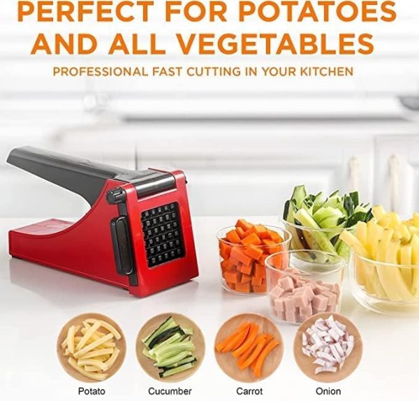 رنده FAIZO French Fry Potato Slicer and Vegetable Chopper, French Fries Cutter and Kitchen Potato Press for Veggies, Onions, Carrots, Cucumbers, Apples - Comes with a Free Crinkle Cutter (12.5x11.7x23cm) - تصویر 7