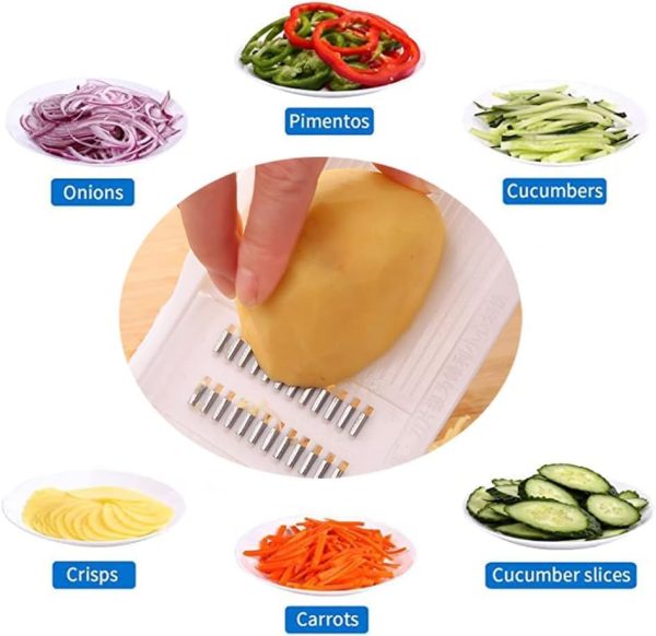 رنده Timber Kitchen 6 in1 Slicer for Kitchen Vegetable Slicer, Multi Blade Potato Chip Slicer Veggie Slicer Vegetable Cutter Julienne Shredder Vegetable peeler For Small Job In Kitchen - تصویر 7