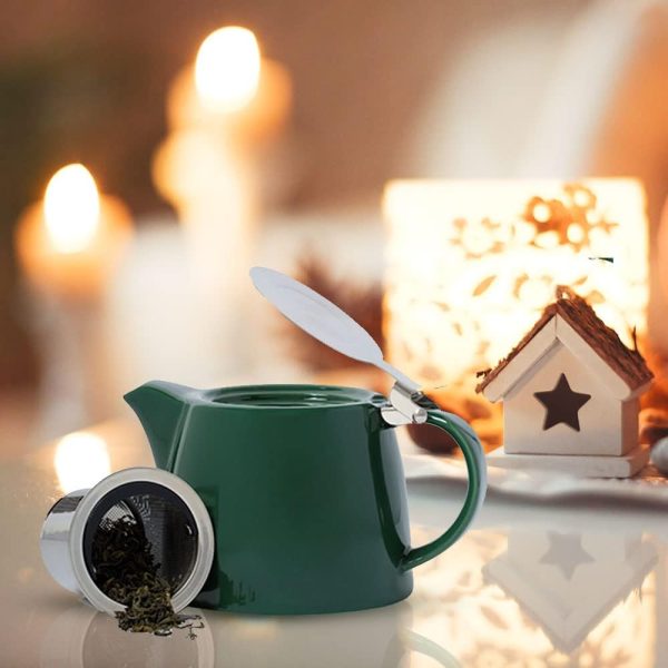 قوری شیشه ای VAHDAM, Porcelain Tea Pot- Dark Green (500ml/17oz) Fine Handcrafted Teapot with Infuser | Blooming and Loose Leaf Tea Maker Set Gifts | Tea Gift Sets - تصویر 5