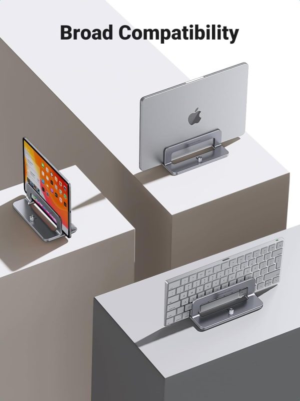 پایه لپ تاپ UGREEN Aluminum Vertical Laptop Stand, Double Desktop Stand Holder with Adjustable Dock Space-Saving Anti Slide Silicone Grips for All Tablet/iPad MacBook/Surface/Samsung/HP/Dell/Chrome Book Silver - تصویر 8