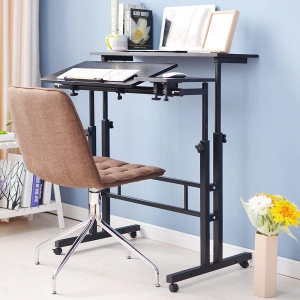 میز لپ تاپ SKY-TOUCH Mobile Standing Desk, Height Adjustable Sit Stand Mobile Laptop Computer Tablet, Home Office Desk With Wheels For Computer Workstation,Black - تصویر 8