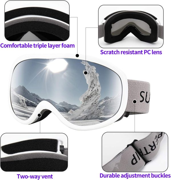 عینک اسکی Supertrip Snow Ski Goggles Anti-Fog 100% UV Protection Snowboard Skiing Goggles - تصویر 6