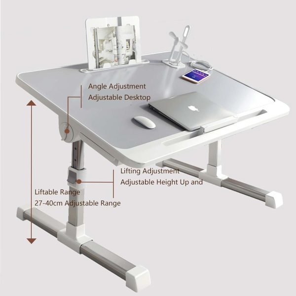میز لپ تاپ Bed Desk for Laptop, Adjustable Height Computer Desk, Portable No-Slip Laptop Bed Tray Table, Dormitory Study Desk with Drawers, Bookshelves, USB Interface - تصویر 8