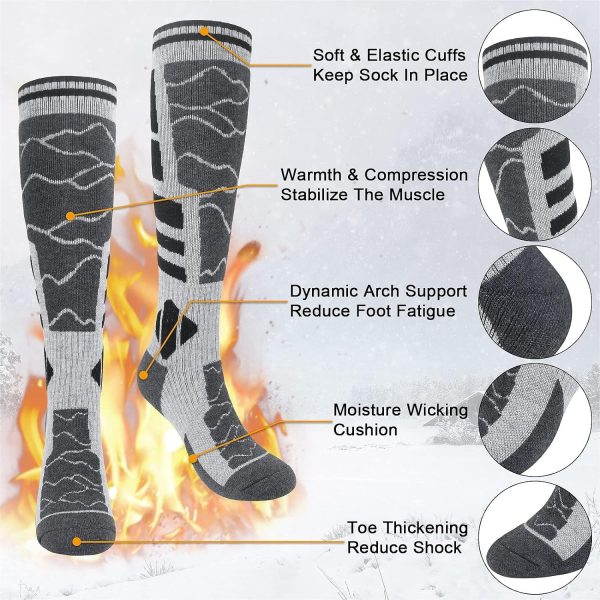 جوراب اسکی 2 Pairs Merino Wool Ski Socks Warm Performance Socks Thick Socks,for Skiing, Snowboarding, Outdoor Sports - تصویر 6