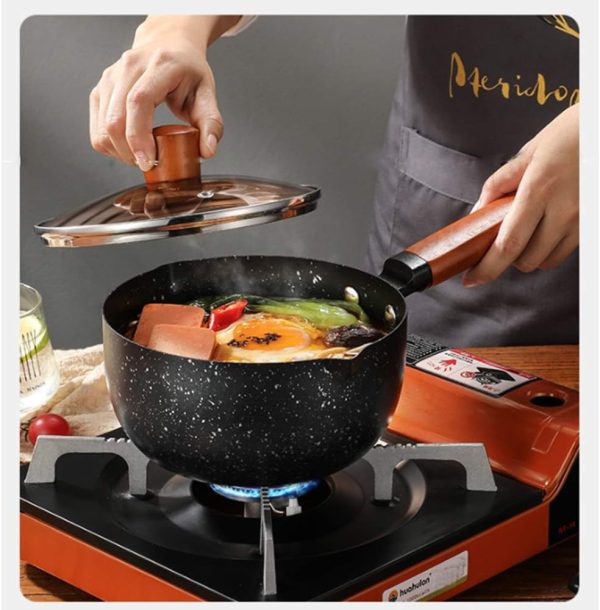 شیرجوش Butter Warmer Non-Stick Coating Yukihira Saucepan, Aluminum Alloy Stainless Steel Saucepan Milk Sauce Pan Wooden Handle - تصویر 6