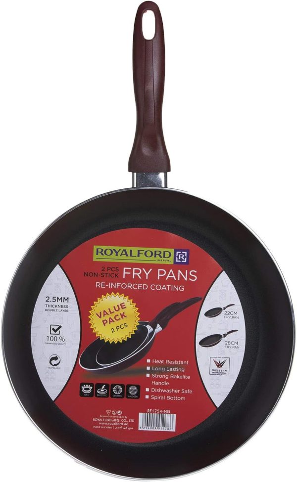 سرویس ماهی تابه Royalford Non Stick Frying Pan, Twin Pack, Non-Stick Fry Pan Set. Non-Stick Cookware, Value Dual Fry Pan Set - تصویر 9
