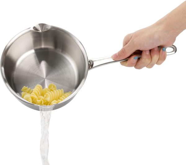 شیرجوش DEAYOU 18/10 Stainless Steel Butter Warmer Pan, 0.8-Quart Measuring Saucepan with Dual Pour Spout, Small Milk Butter Melting Pot, Induction Heavy Bottom Sauce Pan for Stove Top, Soup, Chocolate, 25OZ - تصویر 8