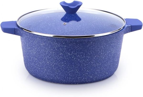 قابلمه Relance Balzano-Relance Die cast Aluminium 2 pc Marble Coating, 24cm Large Size Cooking Pot with Glass lid, Blue - تصویر 6