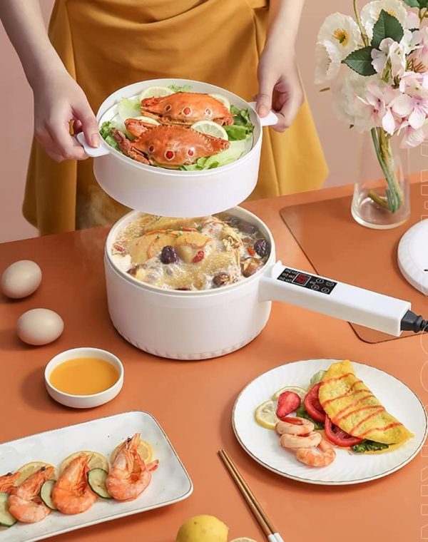 ماهی تابه 2L Electric Cooking Pot Portable Saucepan Multi Function Frying Pan Multicooker With Steamer Home Hot Pot Nonstick Pans - تصویر 10