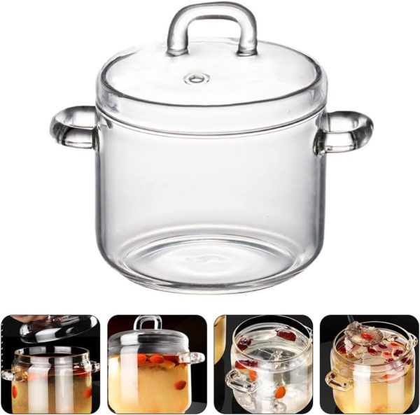 قابلمه UPKOCH Clear Glass Cooking Pot Saucepan: Heat- Resistant Glass Stew Pot with Lid Small Stovetop Pot Glass Cookware for Milk Pasta Noodles Soup 700ml - تصویر 10