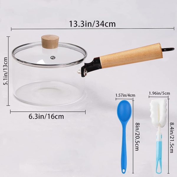 قابلمه Glass Pots for Cooking with Lids Saucepan with Cover Simmer Pot Milk Pot (Long handle) - تصویر 7