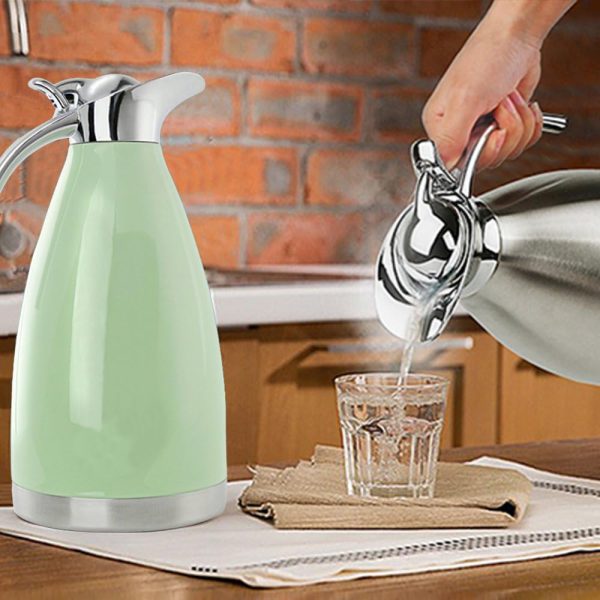 فلاسک Bonnoces 68 Oz Stainless Steel Thermal Carafe - Double Walled Vacuum Insulated Thermos/Carafe with Lid - Coffee/Tea Carafe Heat & Cold Retention - 2 Liter (Green) - تصویر 5