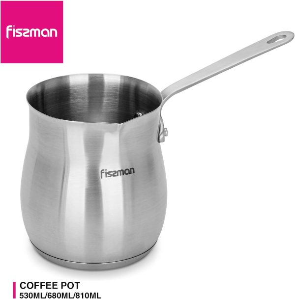 شیرجوش Fissman Stainless Steel Coffee Pot 680ml with Induction Bottom, Turkish Coffee Pot, Butter Cocoa Milk Warmer, Sauce Maker with Spout, Ibrik Cezve Briki Compatible with Gas, Electric, Glass-Ceramic - تصویر 5